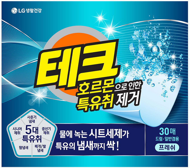 테크 호르몬으로 인한 특유취 제거 프레쉬 시트세제, 30매, 1개