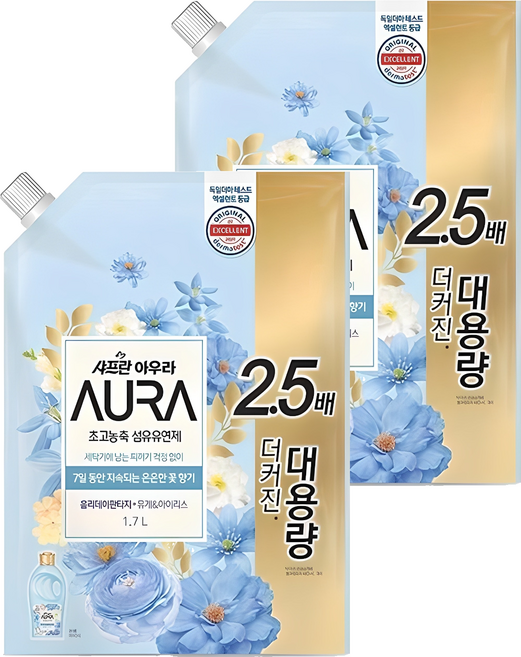 아우라 초고농축 섬유유연제 홀리데이판타지 리필, 1.7L, 2개