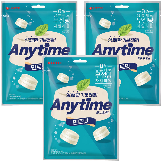롯데웰푸드 애니타임 민트맛, 185g, 3개