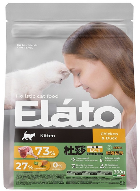 Elato 杜莎 EC1 天然無榖貓糧 幼貓成長配方, 鮮雞佐鴨, 300g, 1袋
