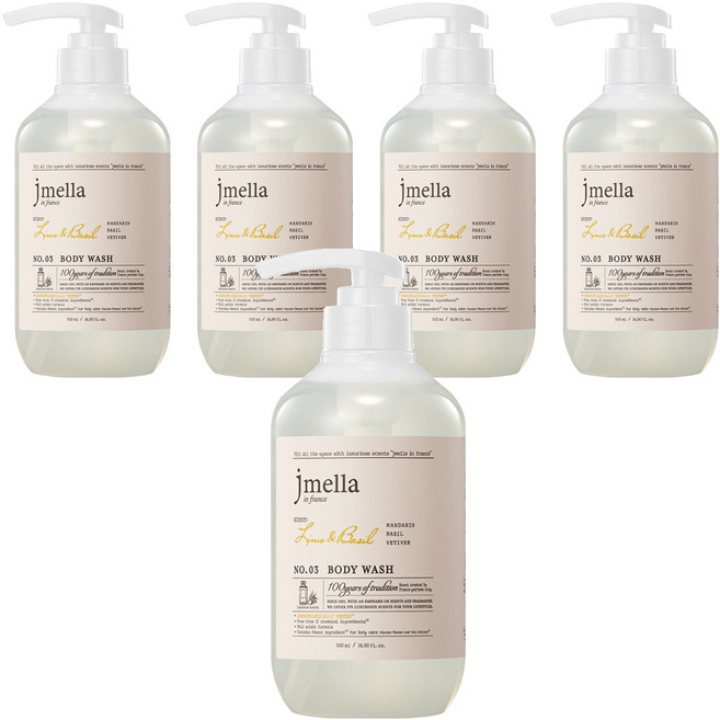 제이멜라 인 프랑스 라임 앤 바질 바디 워시 시트러스향, 500ml, 5개