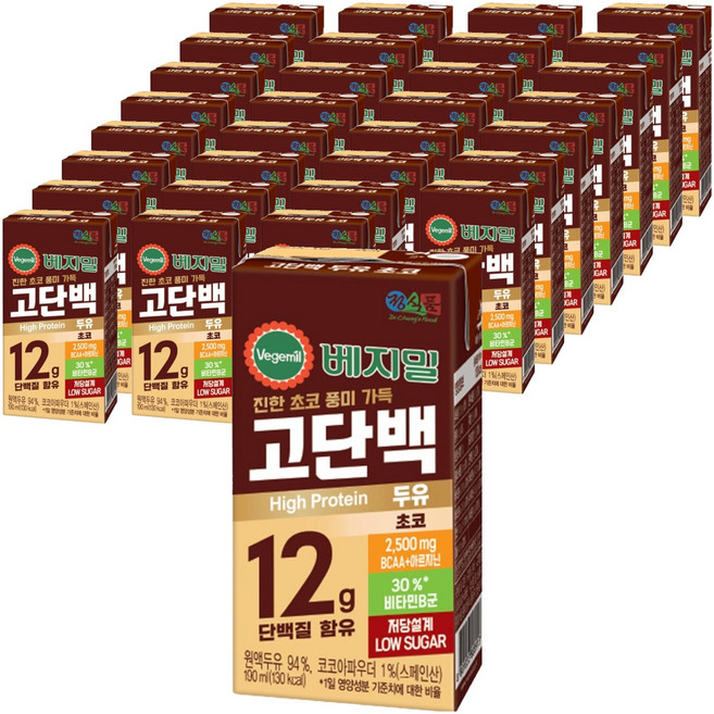 베지밀 고단백 두유 초코, 190ml, 32개