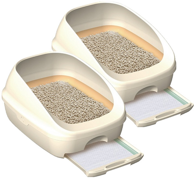 유니참데오토일렛 감자 & 사막화 Zero 고양이 화장실 오픈형, 아이보리, 2개