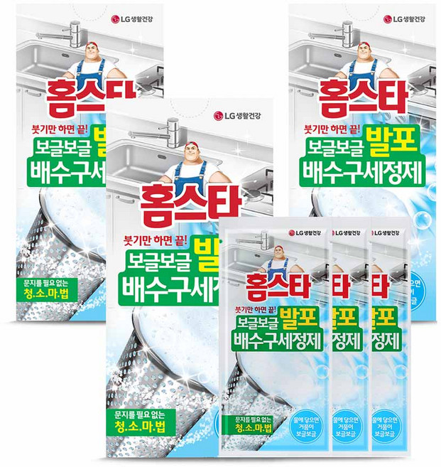 홈스타 보글보글 발포 배수구 세정제, 120g, 3개