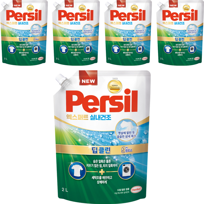 퍼실 엑스퍼트 실내건조 액상세제 리필, 2L, 1개입, 5개