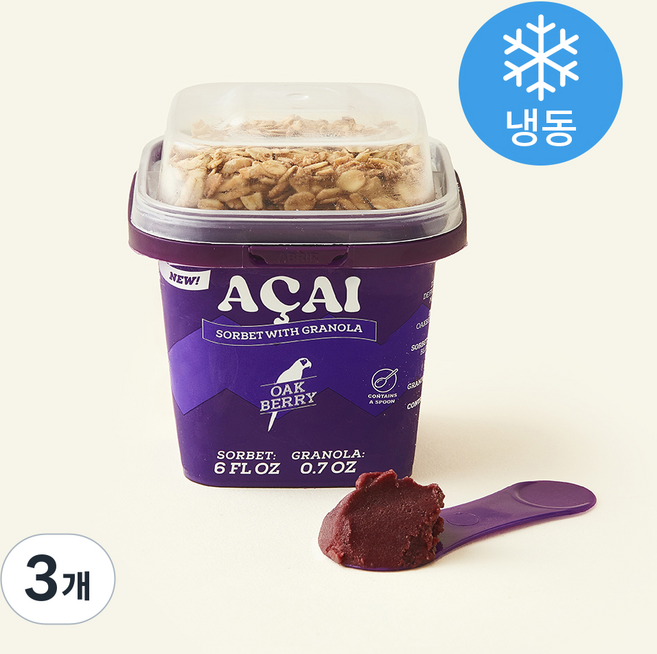 오크베리 아사이볼 소르베 미니오크 오리지널 아이스크림 (냉동), 195g, 3개, 1개입