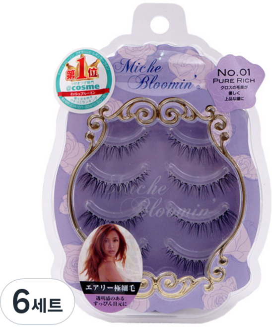 미슈블루밍 퓨어라인엄 속눈썹 4쌍, 1호 퓨어리치, 6세트
