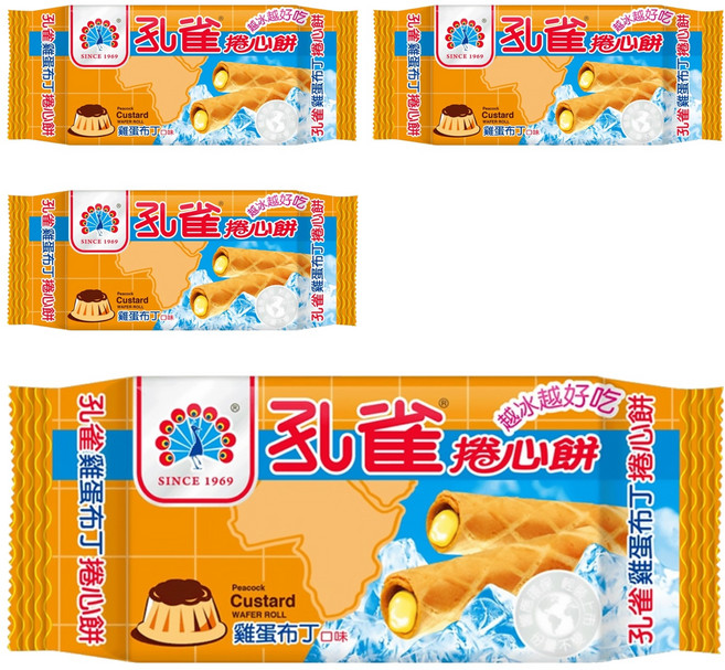 孔雀 乖乖 捲心餅 雞蛋布丁, 63g, 4包