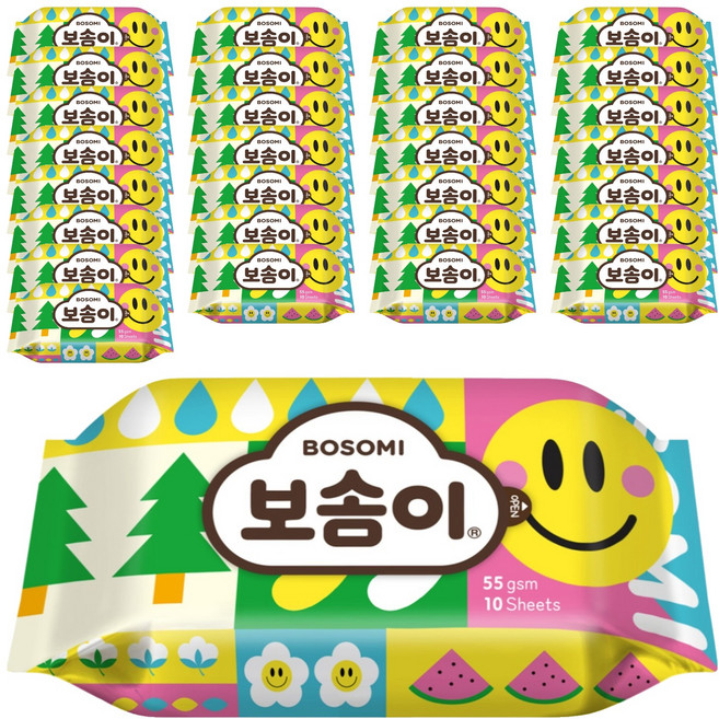 보솜이 펀앤플레이 라이트 물티슈 휴대용, 55g, 10매, 30개