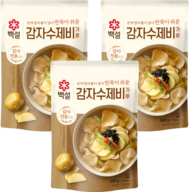 백설 감자수제비 가루, 500g, 3개