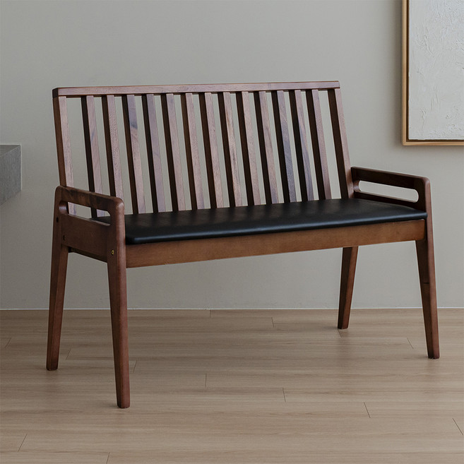 헤즈로 솔리드 원목 등받이 쿠션 벤치 의자 2인용 방문설치, 월넛(원목) + 블랙(쿠션), 벤치 1