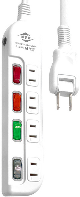 WEITIEN 威電 4開4座加大間距延長線 2孔, 1.8m, 白色, 1個