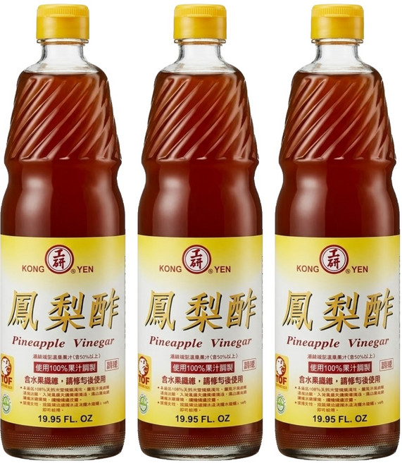KONG YEN 工研 鳳梨水果醋, 600ml, 3瓶