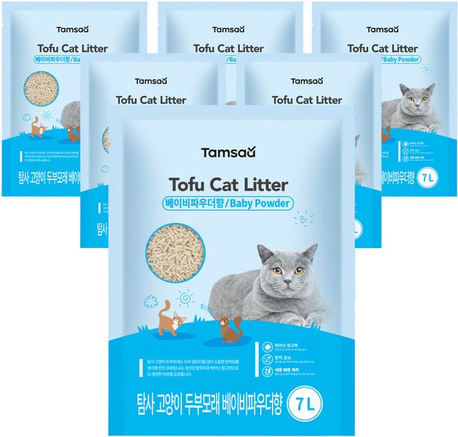 탐사 고양이 두부모래 7L (약 2.8kg), 6개, 베이비파우더향