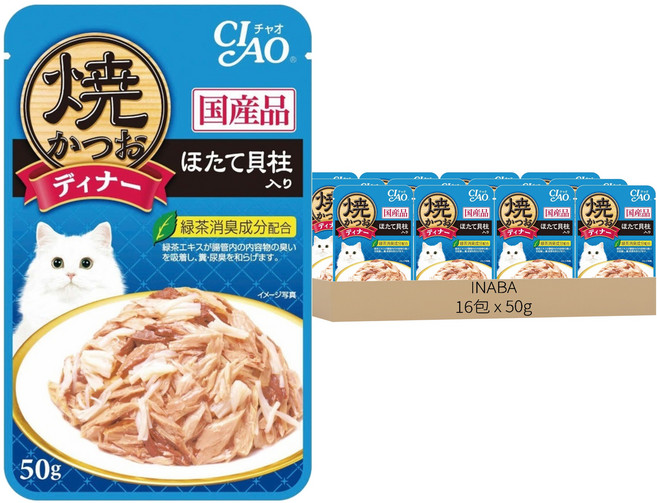 INABA CIAO 啾嚕 燒餐包, 鰹魚 + 干貝, 50g, 16包