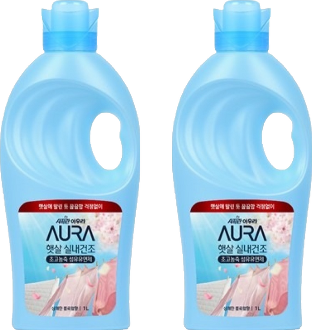 아우라 햇살 실내건조 초고농축 섬유유연제 상쾌한 플로럴향 본품, 1L, 2개