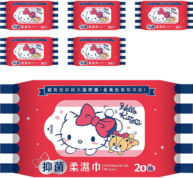Hello Kitty 凱蒂貓 抑菌柔濕巾, 20張, 6包