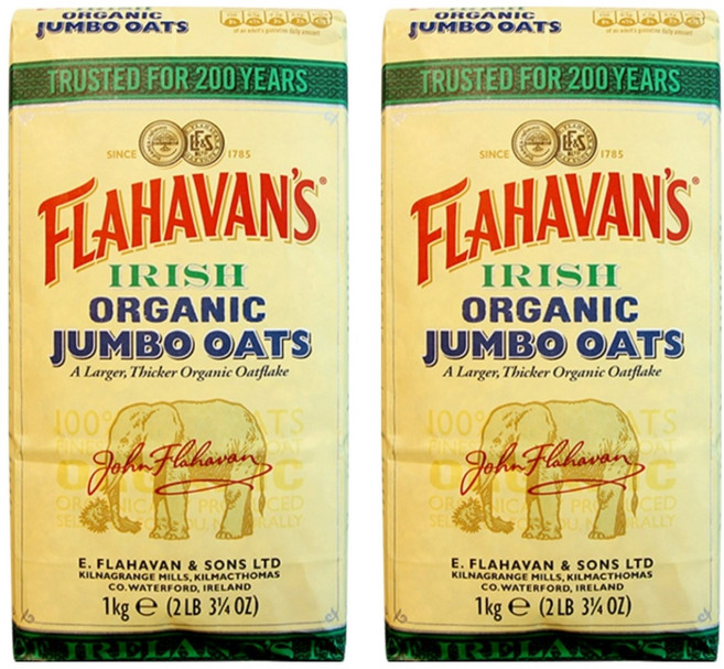 플라하반 점보 오트플레이크 유기농, 1kg, 2개