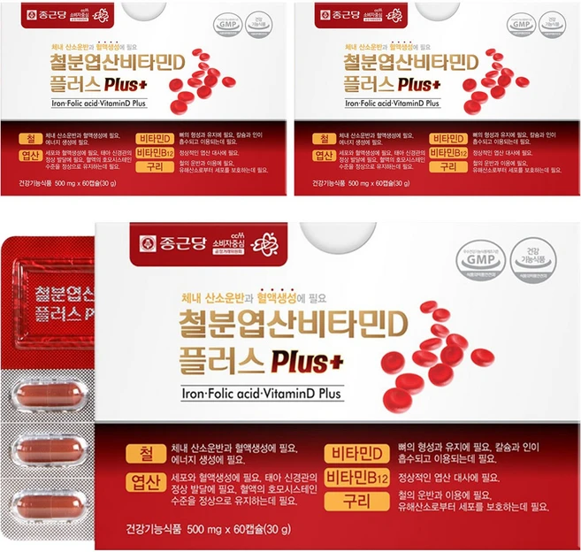 종근당 철분 엽산 비타민D 플러스, 60정, 3개 - 쿠팡