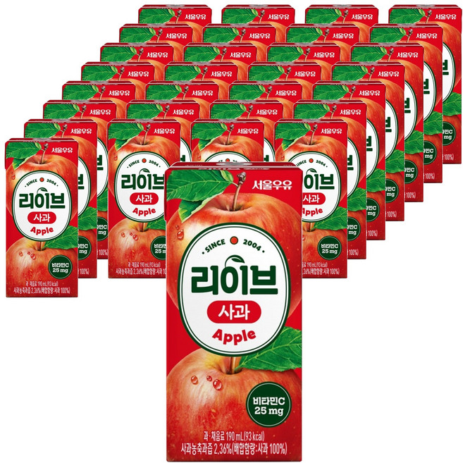 서울우유 리이브 사과 주스, 190ml, 144개
