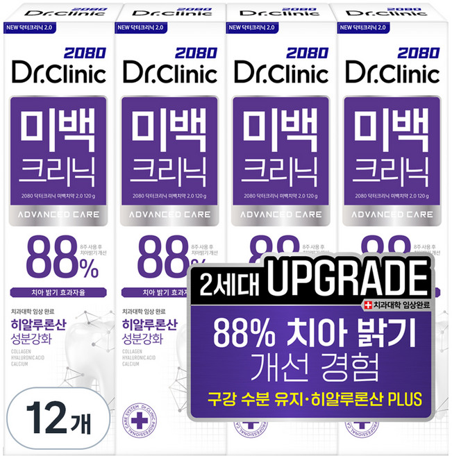 2080 닥터크리닉 2.0 미백 치약, 120g, 12개