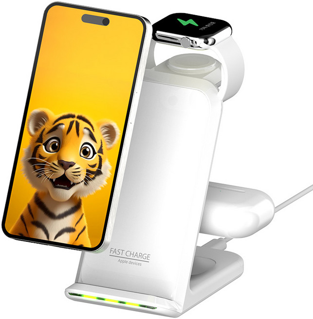 제이원 3in1 23W 멀티 고속 무선 충전기 거치대 애플워치전용, 화이트, 1개