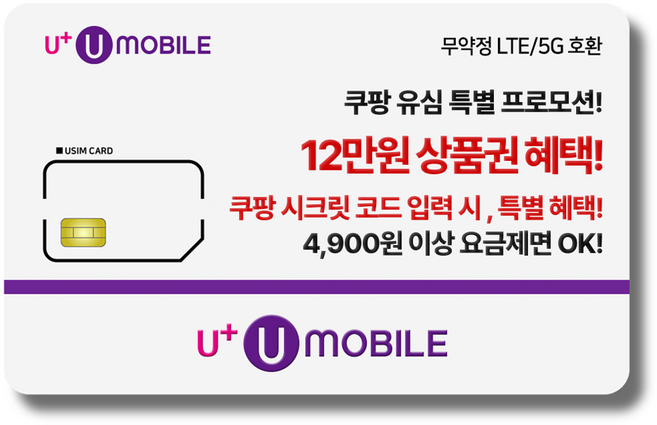일반유심-U+유모바일 알뜰폰 유심 LTE/5G요금제 갤럭시S/Z플립7/아이폰17 사용가능