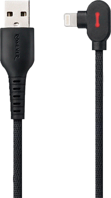 RONEVER L型編織充電傳輸線 Lightning 33g, 1.2m, 黑色, 1條