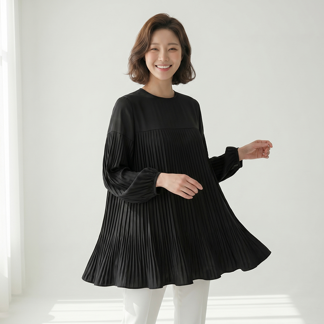 아뗄릭 에르나 루즈핏 플리츠 롱 블라우스 11440