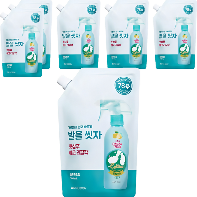 온더바디 코튼풋 발을 씻자 풋샴푸 레몬민트향 에코 리필팩, 1개입, 6개, 500ml