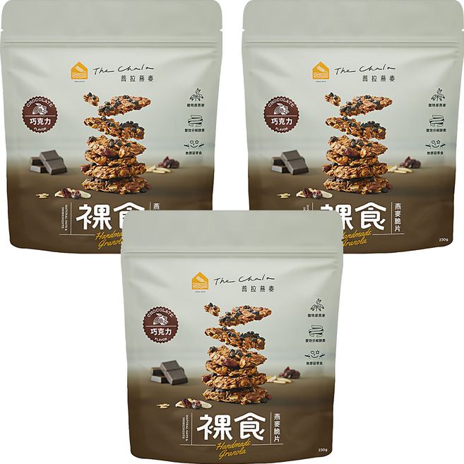 The Chala 蕎拉燕麥 裸食燕麥脆片 巧克力, 230g, 3包
