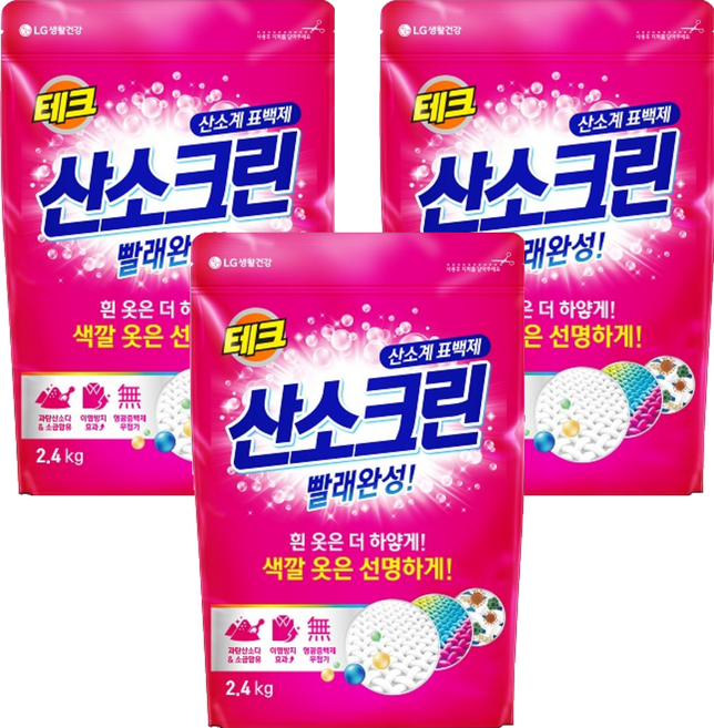 테크 산소크린 분말 표백제, 2.4kg, 3개
