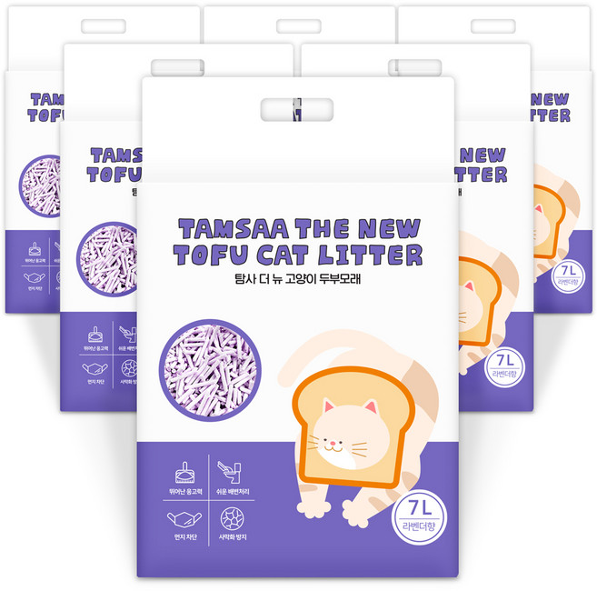 탐사 더 뉴 고양이 압축 두부모래, 7L, 6개, 라벤더