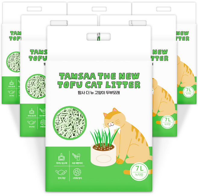 탐사 더 뉴 고양이 압축 두부모래, 7L, 6개, 녹차향
