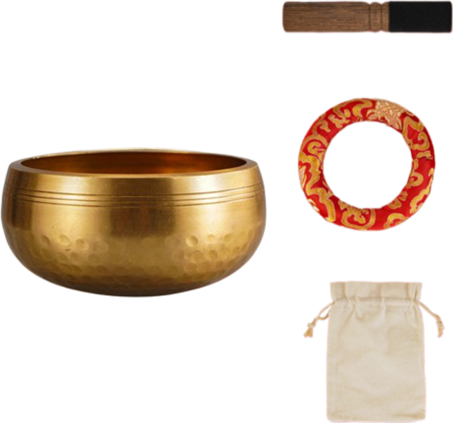 Dimis 西藏冥想頌缽 缽 + 皮革棒 + 墊圈 + 布袋 碗口直徑 8.5cm 套組, 1套, 混合色