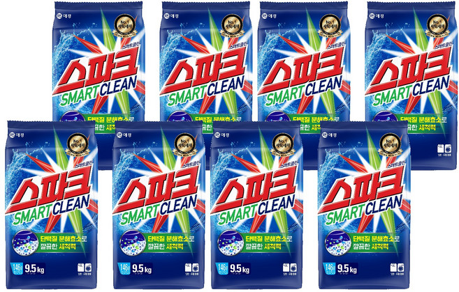 스파크 스마트클린 분말세제 리필, 9.5kg, 8개