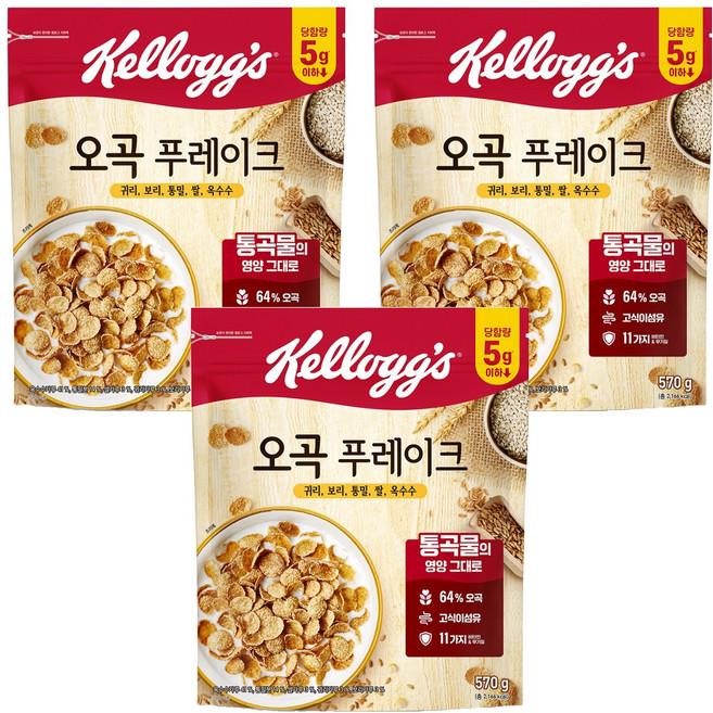 켈로그 오곡 푸레이크 시리얼, 570g, 3개