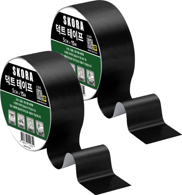 스코라 덕트 테이프 검정 5cm x 15m, 2개