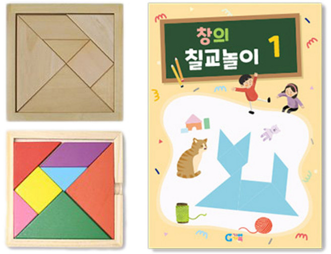 가베가족 원목칠교 + 칠교놀이 1단계 교재 KS1406, 혼합 색상, 1인용, 1개