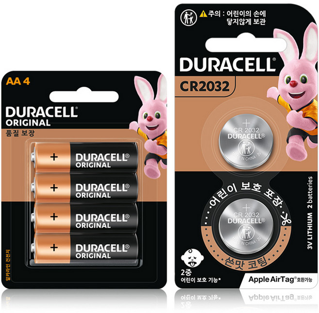 듀라셀 알카라인 건전지 AA 4p + CR2032 2p 세트, 1세트