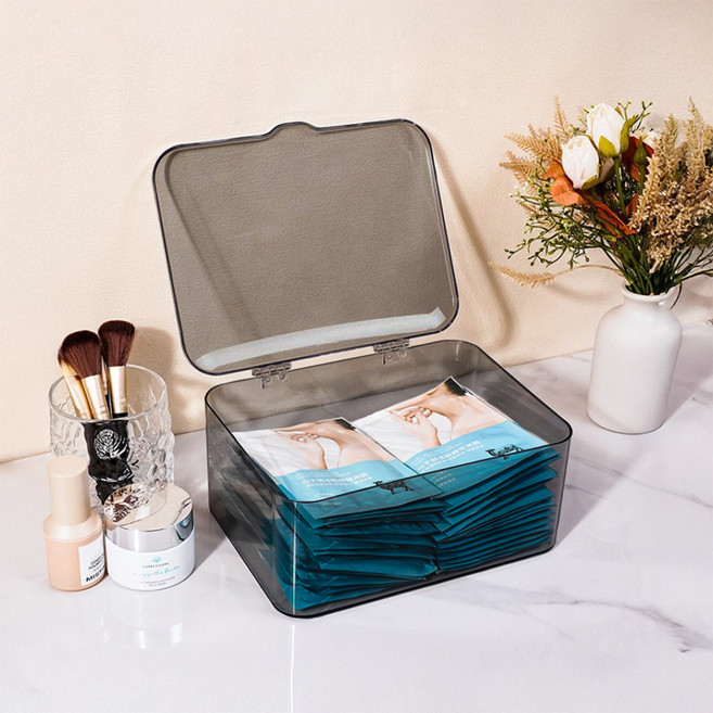 MF스토어 하드 다용도 마스크팩 면봉 화장솜 사무용품 수납 보관함, 투명그레이, 8개