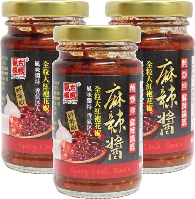 譽方媽媽 特等級大紅袍花椒麻辣醬, 130g, 3罐