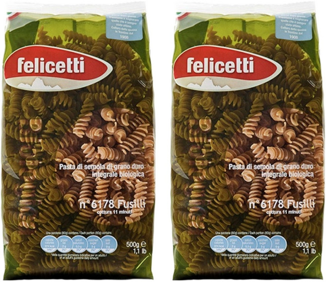펠리체티 유기농 통밀 푸질리, 500g, 2개