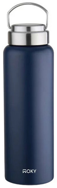 WOKY 沃廚 台灣公司貨 提手輕芯鈦瓷易潔層保溫瓶, 夜幕藍, 800ml, 1個