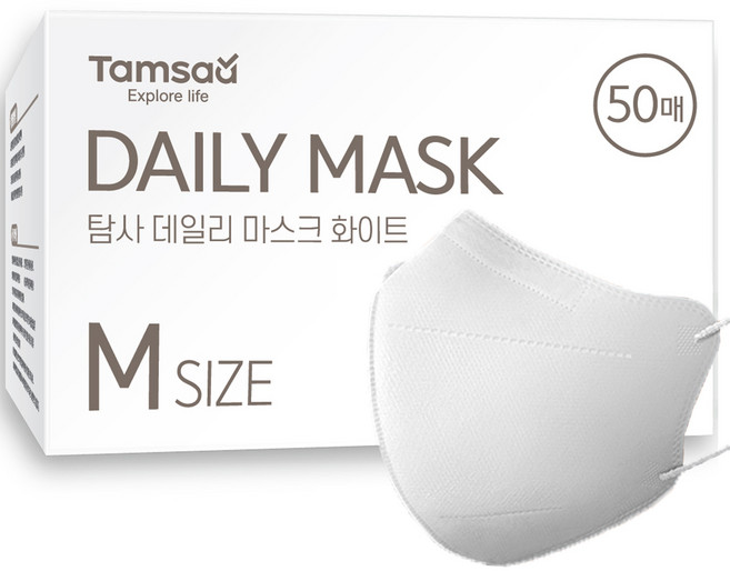 탐사 국내생산 데일리 새부리형 슬림핏 컬러 마스크 성인여성용, 화이트, 50개입, 1개