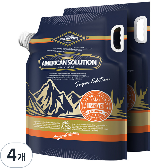 아메리칸솔루션 응고형 고양이 모래, 9.07kg, 4개, 무향