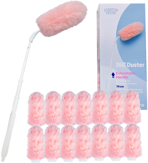에버튼하우스 길이조절 360도 먼지 클리너 핸들 + 리필 15p 세트, 핑크, 1세트