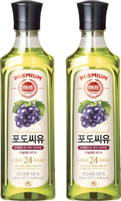 해표 포도씨유, 500ml, 2개
