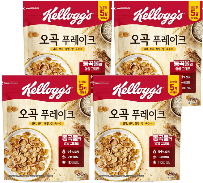 켈로그 오곡 푸레이크 시리얼, 570g, 4개