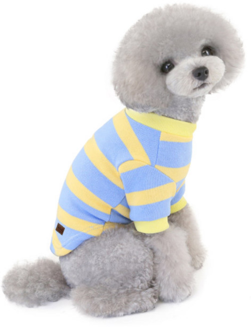 딩동펫 반려동물 스트라이프 티셔츠, 옐로우 + 스카이, 1개